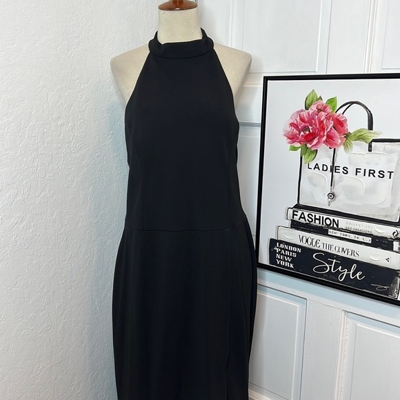 BHLDN Black Halter Maxi Low Slit Bridesmaid Dress Size 18 - Picture 2 of 8